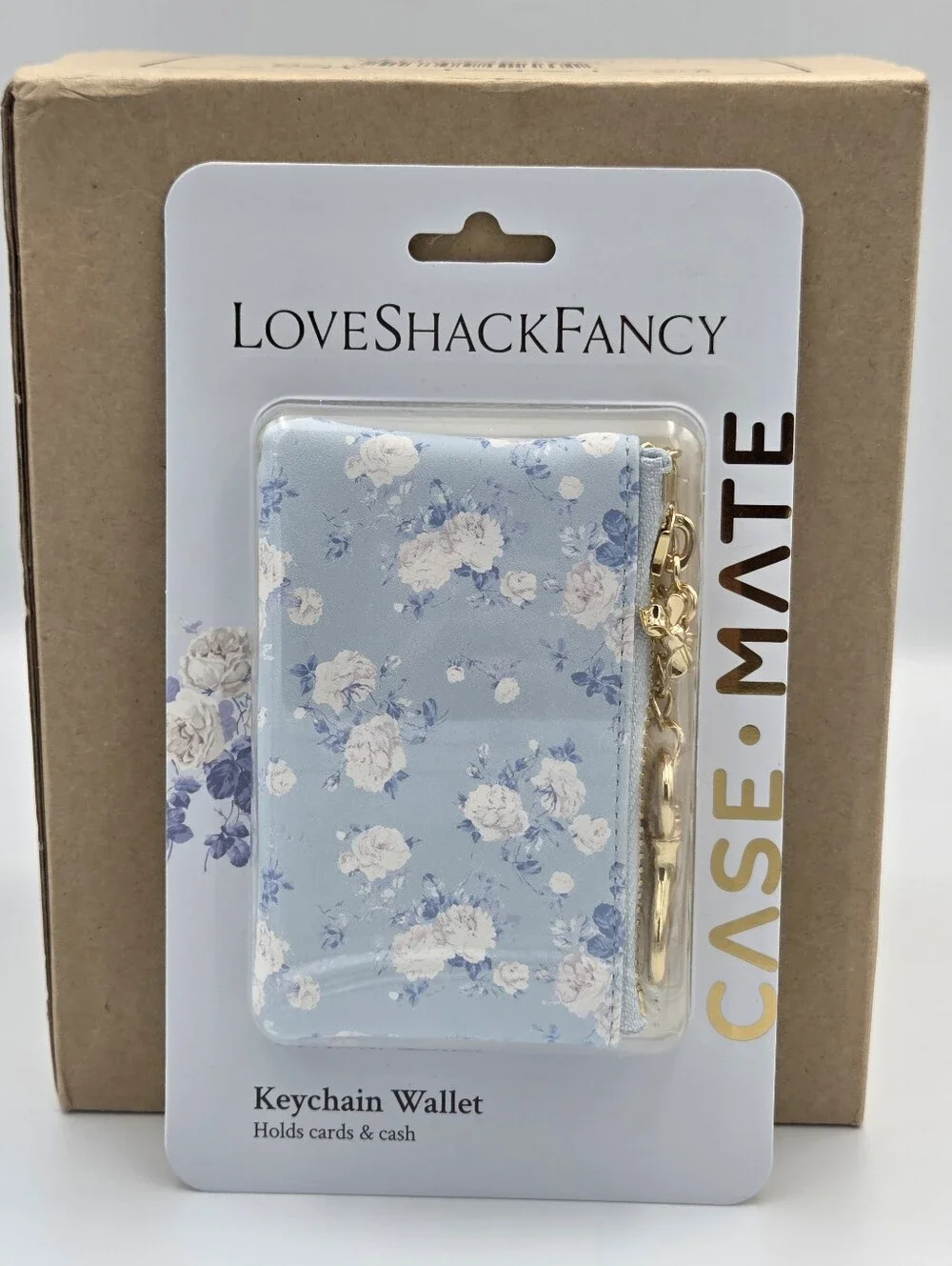 LoveShackFancy Light Blue Floral Keychain Card Wallet Nwt8